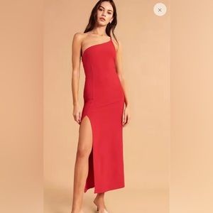 Red asymmetrical one shoulder maxi dress